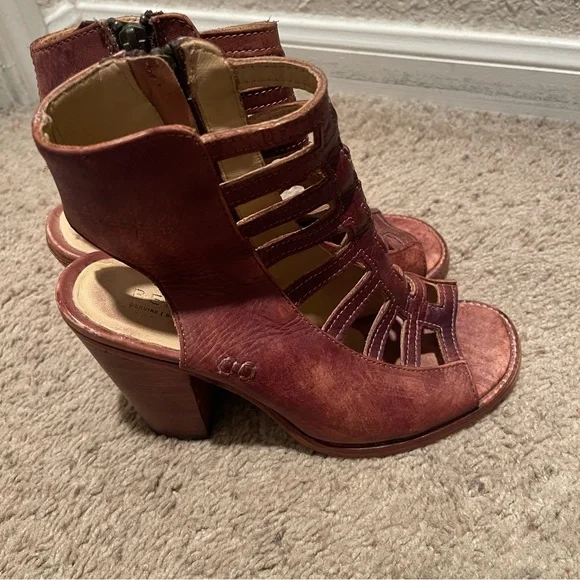 Bed Stu women chestnut brown distressed leather caged stacked heel shoes, 8 1/2 - Picture 4 of 12
